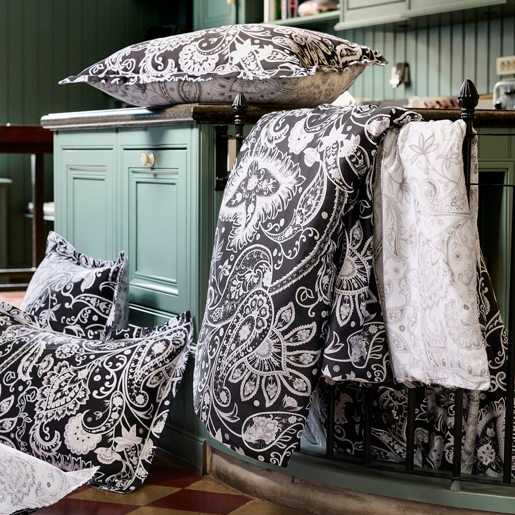 Housse De Couette + Taie D'Oreiller Satin De Coton - Paisley Noir
