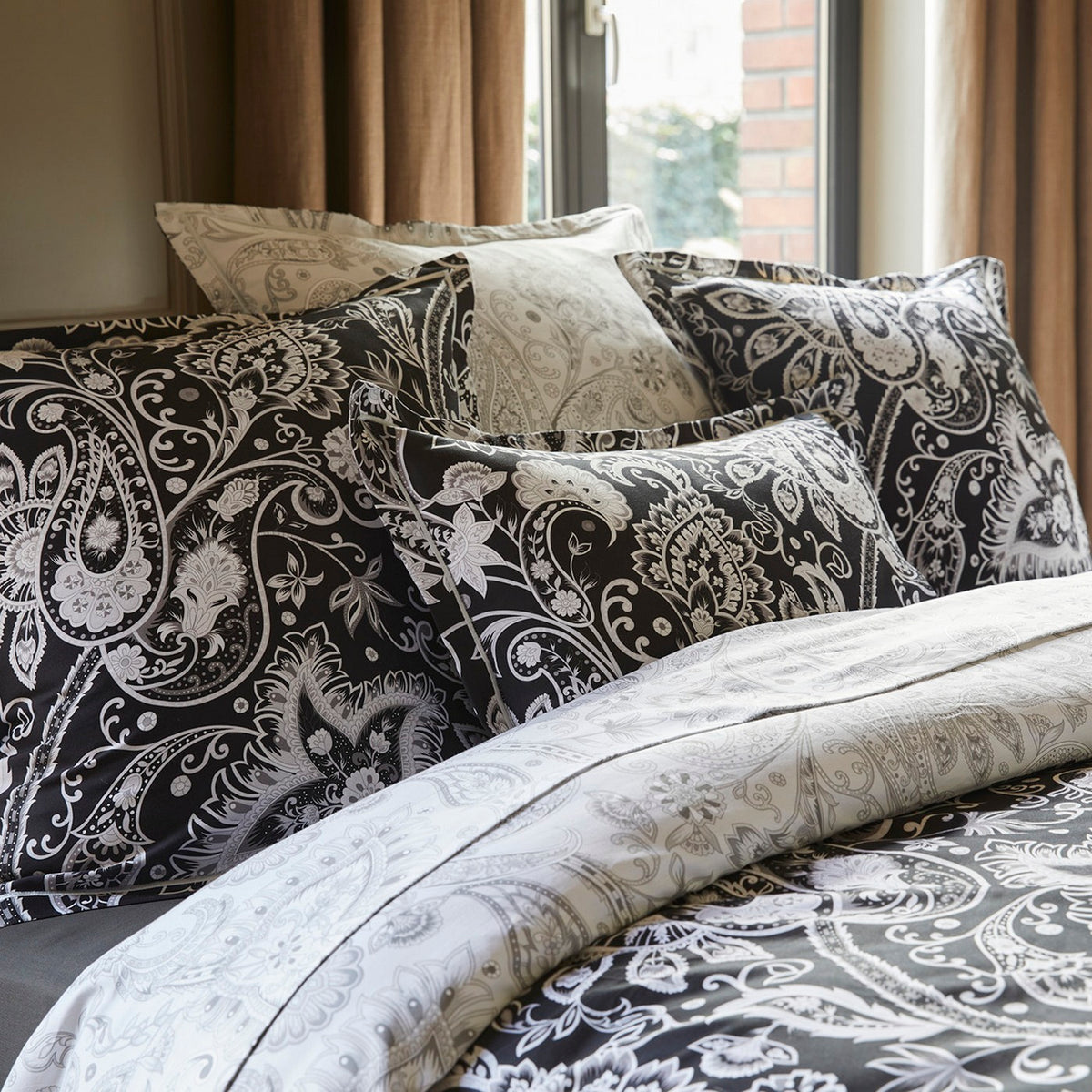 Taie De Traversin Satin De Coton - Paisley Gris Clair