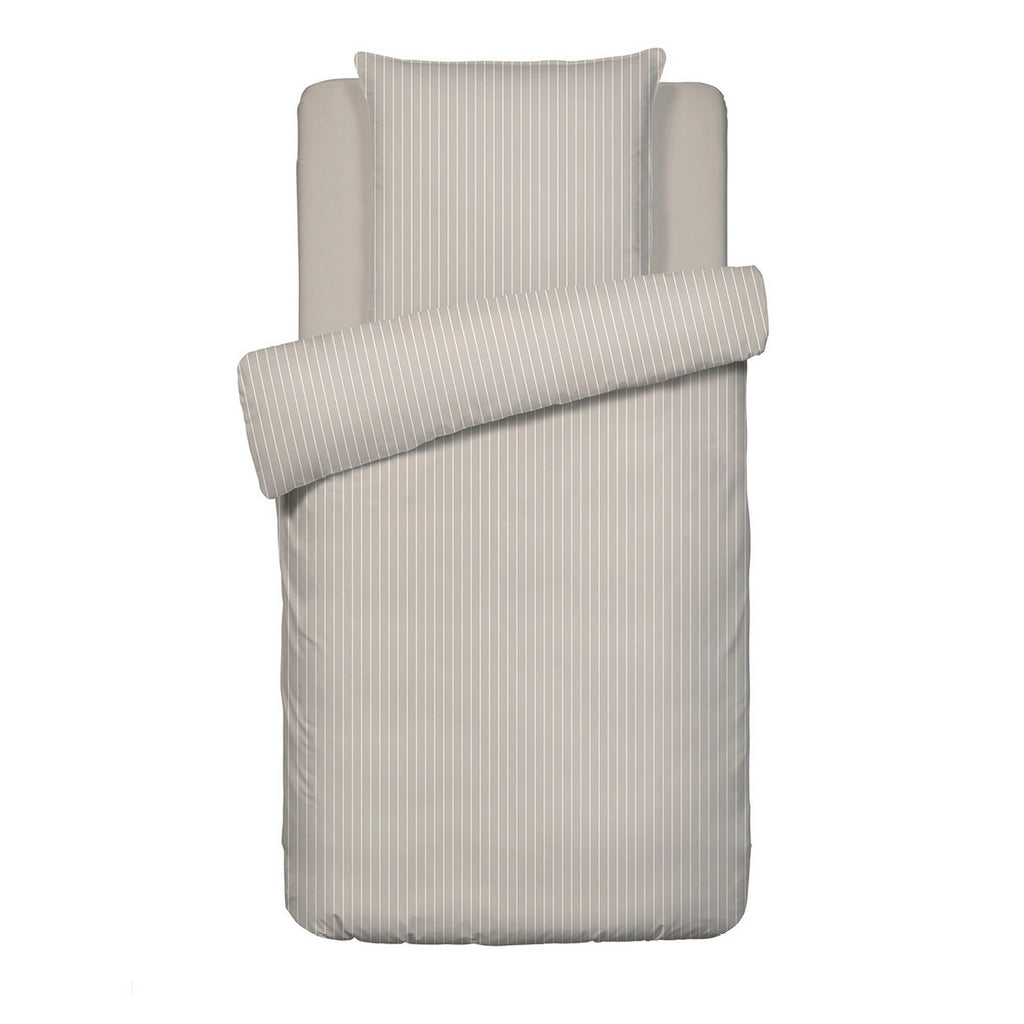 Housse De Couette + Taie D'Oreiller Satin De Coton - Rayures Classiques Taupe