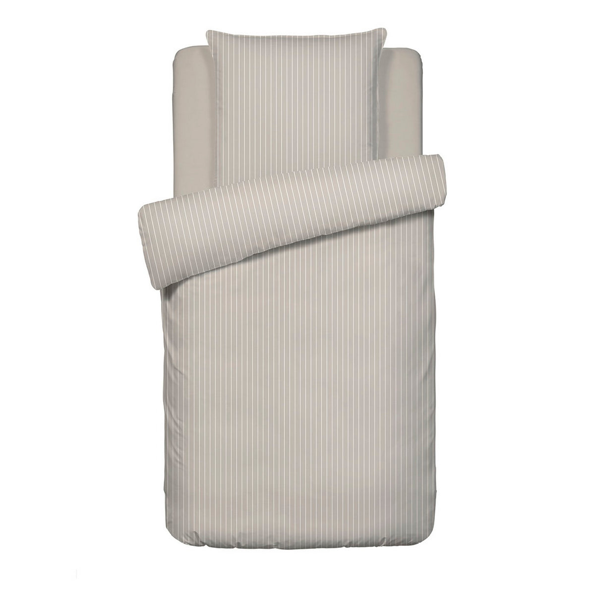 Housse De Couette + Taie D'Oreiller Satin De Coton - Rayures Classiques Taupe
