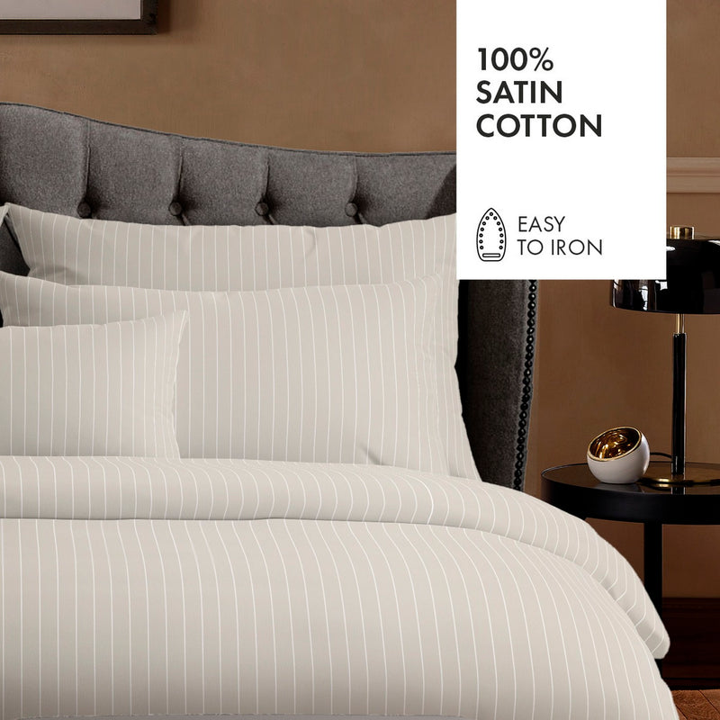 Juego de 2 fundas de almohada de satén de algodón Classic Stripes Taupe