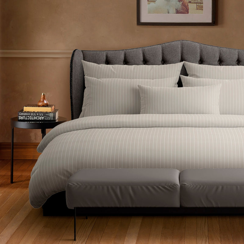 Juego de 2 fundas de almohada de satén de algodón Classic Stripes Taupe