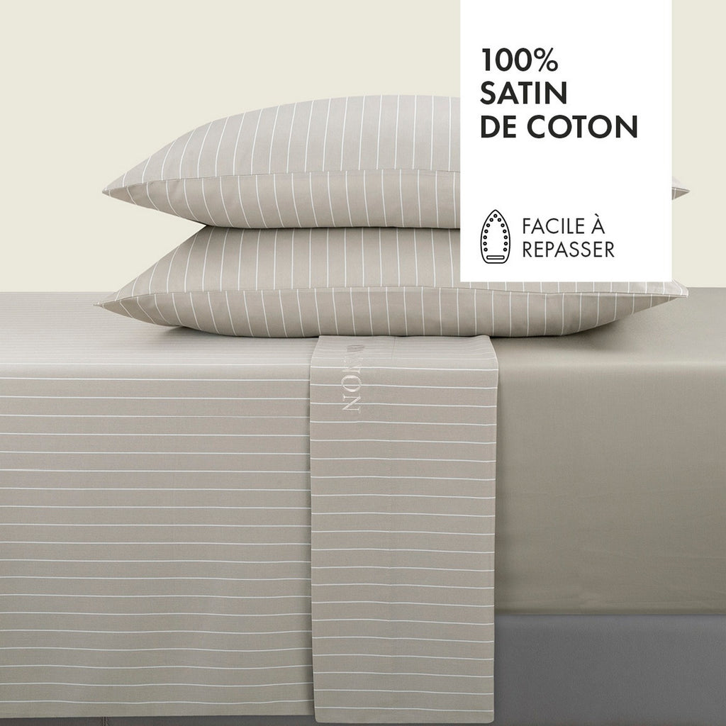 Ensemble De Draps Satin De Coton - Rayures Classiques Taupe