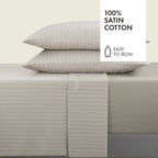 Ensemble De Draps Satin De Coton - Rayures Classiques Taupe