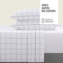 Ensemble De Draps Satin De Coton Motif À Carreaux Blanc / Bleu