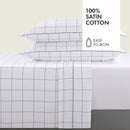 Ensemble De Draps Satin De Coton Motif À Carreaux Blanc / Bleu