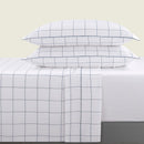 Ensemble De Draps Satin De Coton Motif À Carreaux Blanc / Bleu