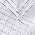 Ensemble De Draps Satin De Coton - Motif À Carreaux Blanc / Bleu