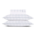 Ensemble De Draps Satin De Coton - Motif À Carreaux Blanc / Bleu