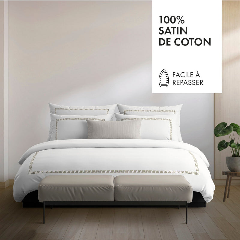 Cotton Satin Bolster Case - Maison Royale Gray / White