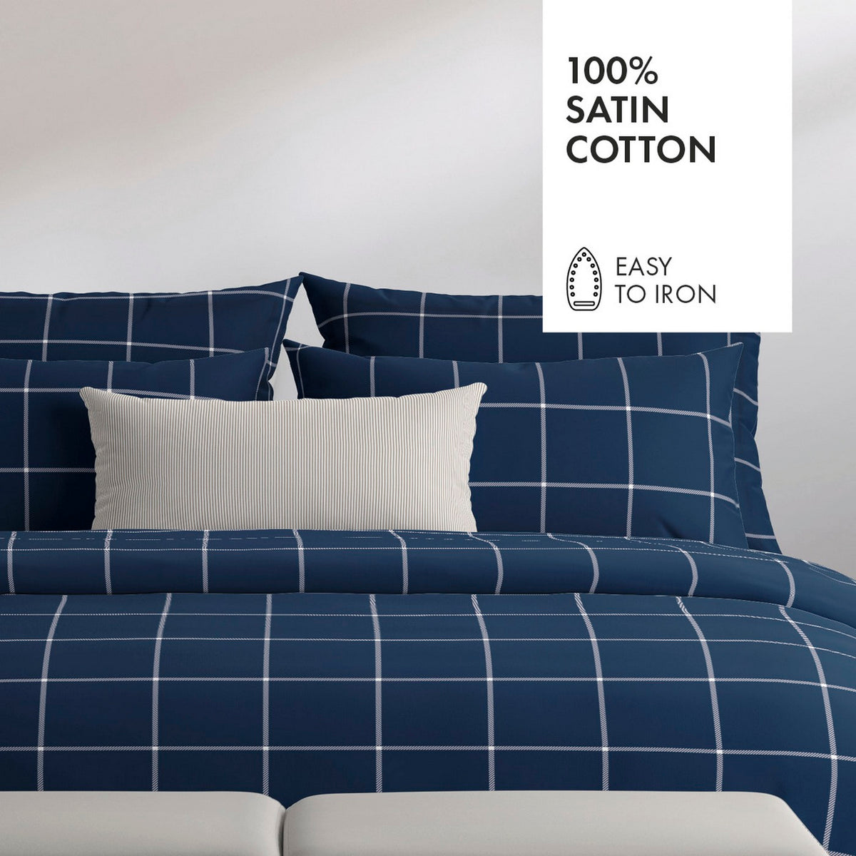 Taie De Traversin Satin De Coton - Arthur Bleu Foncé