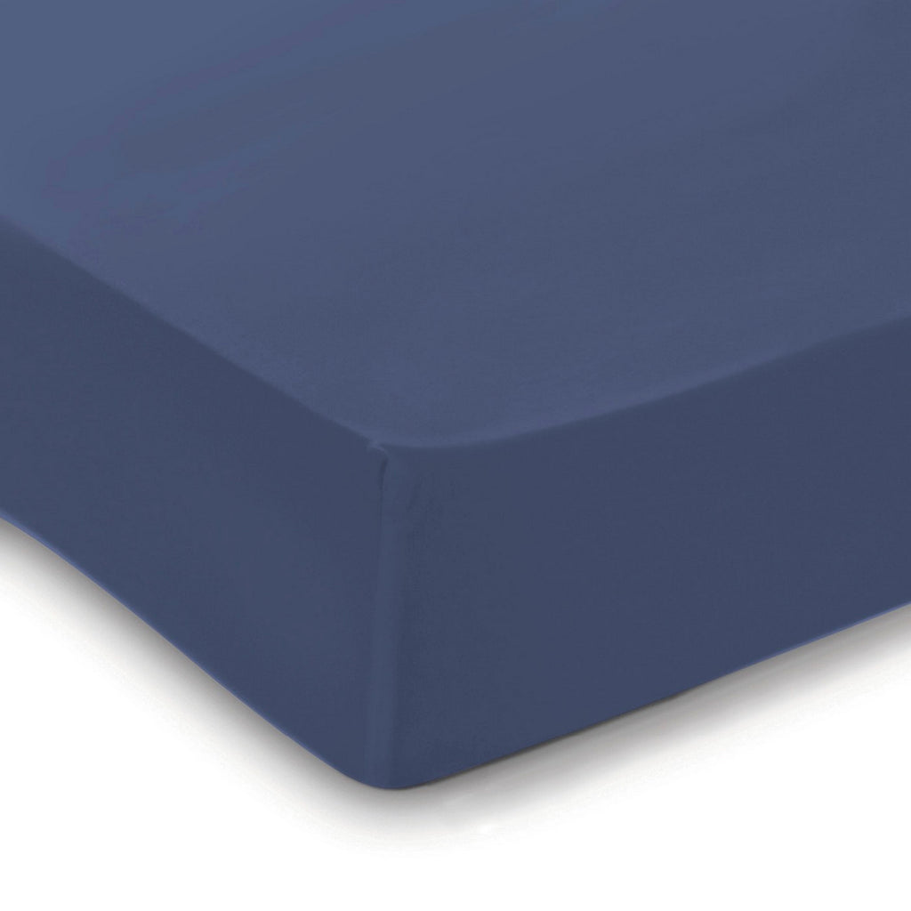 Hoeslaken van katoensatijn - effen donkerblauw