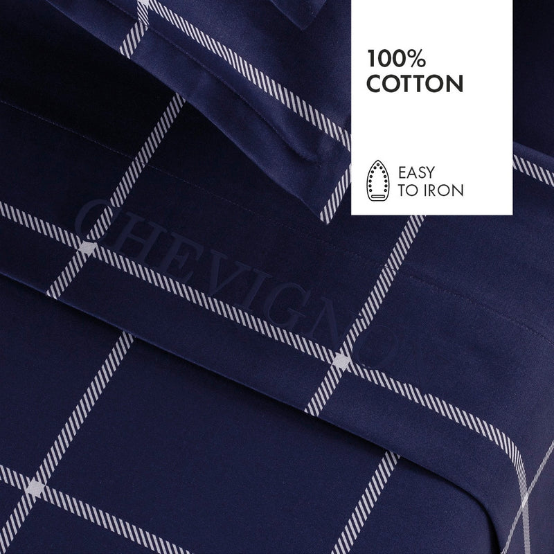 Cotton Satin Flat Sheet - Arthur Dark Blue