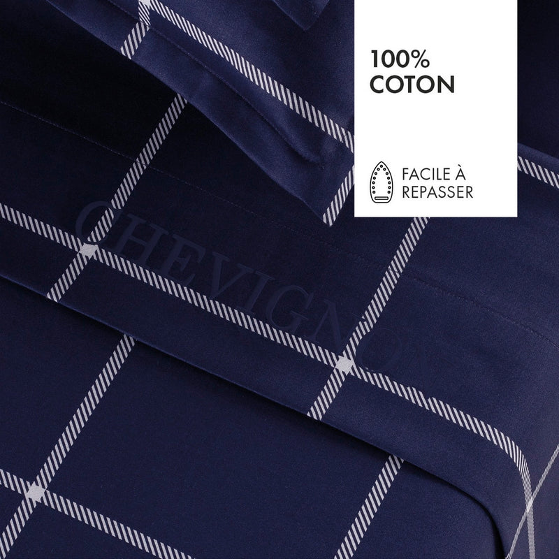 Cotton Satin Flat Sheet - Arthur Dark Blue