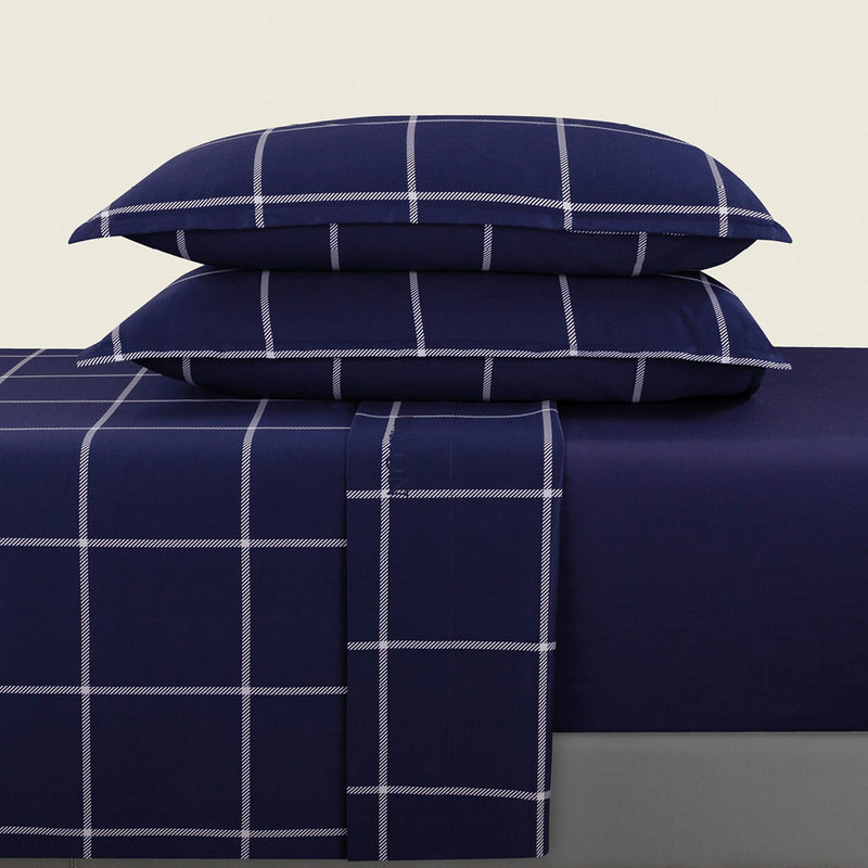 Cotton Satin Flat Sheet - Arthur Dark Blue