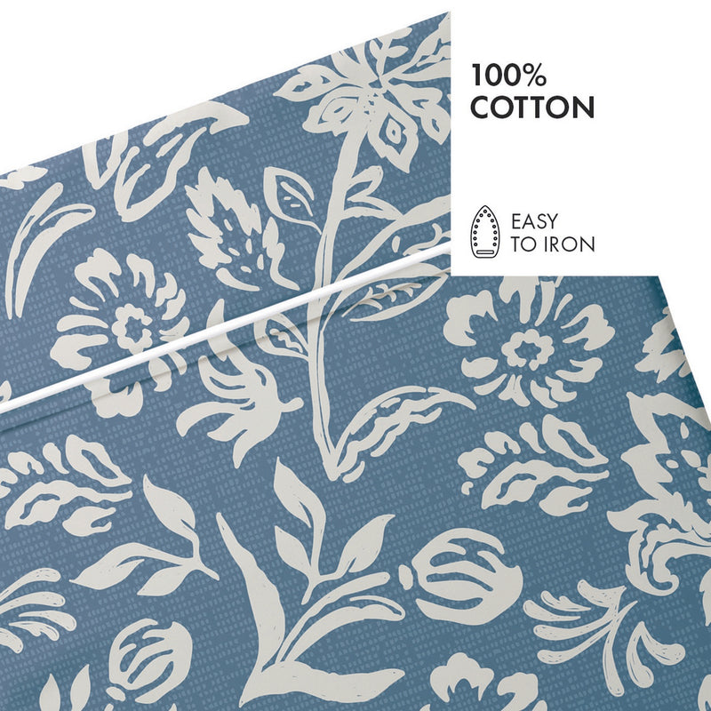 Cotton Satin Flat Sheet - Bleu Jardin Bleu