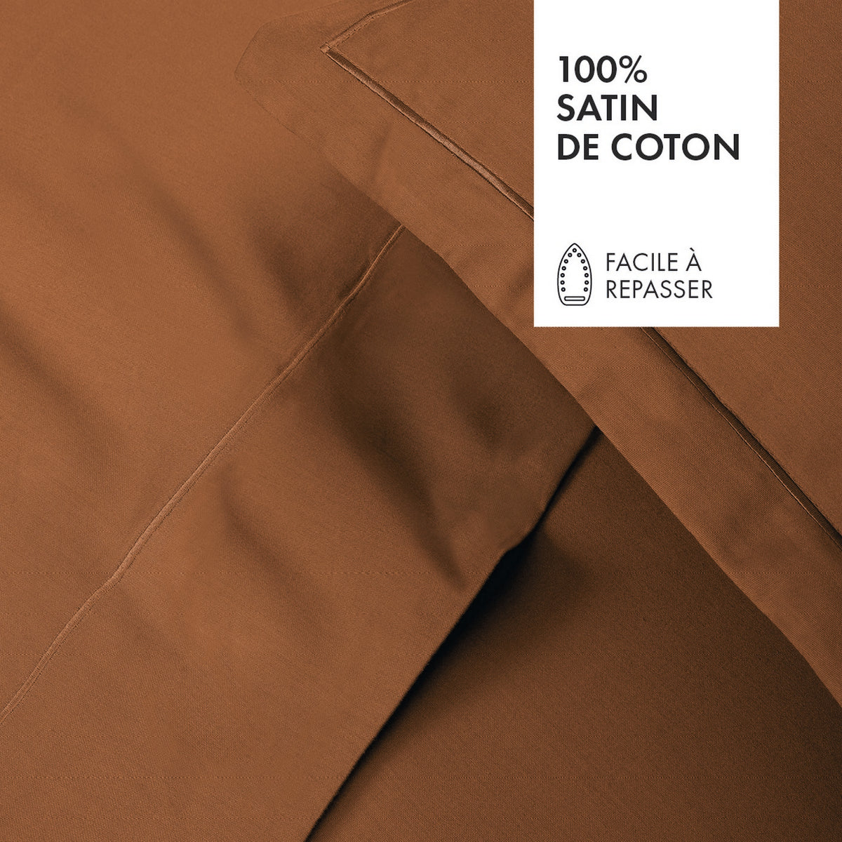Taie D'Oreiller Satin De Coton - Uni 1 Baratta Marron 01