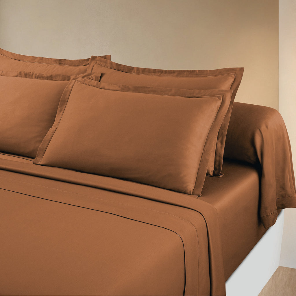 Taie D'Oreiller Satin De Coton - Uni 1 Baratta Marron 01