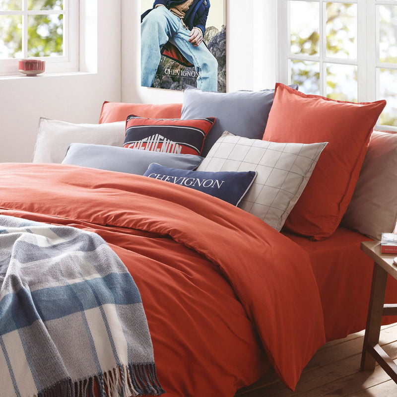 Plain Washed Cotton Fitted Sheet Orange
