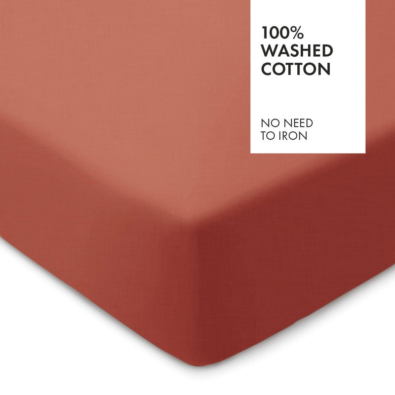 Plain Washed Cotton Fitted Sheet Orange