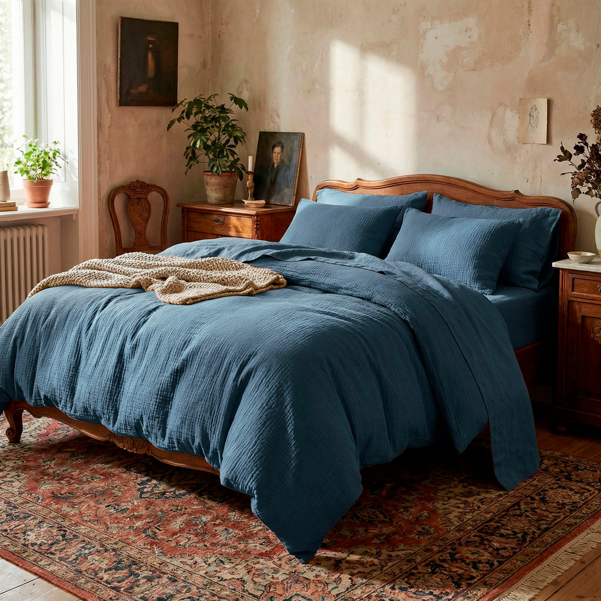Taie D'Oreiller Gaze De Coton - Uni Bleu 14
