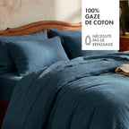 Taie D'Oreiller Gaze De Coton - Uni Bleu 14