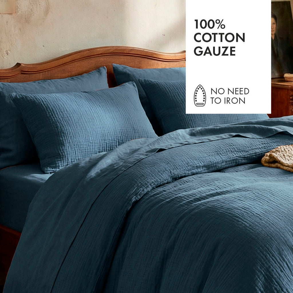 Taie D'Oreiller Gaze De Coton - Uni Bleu 14