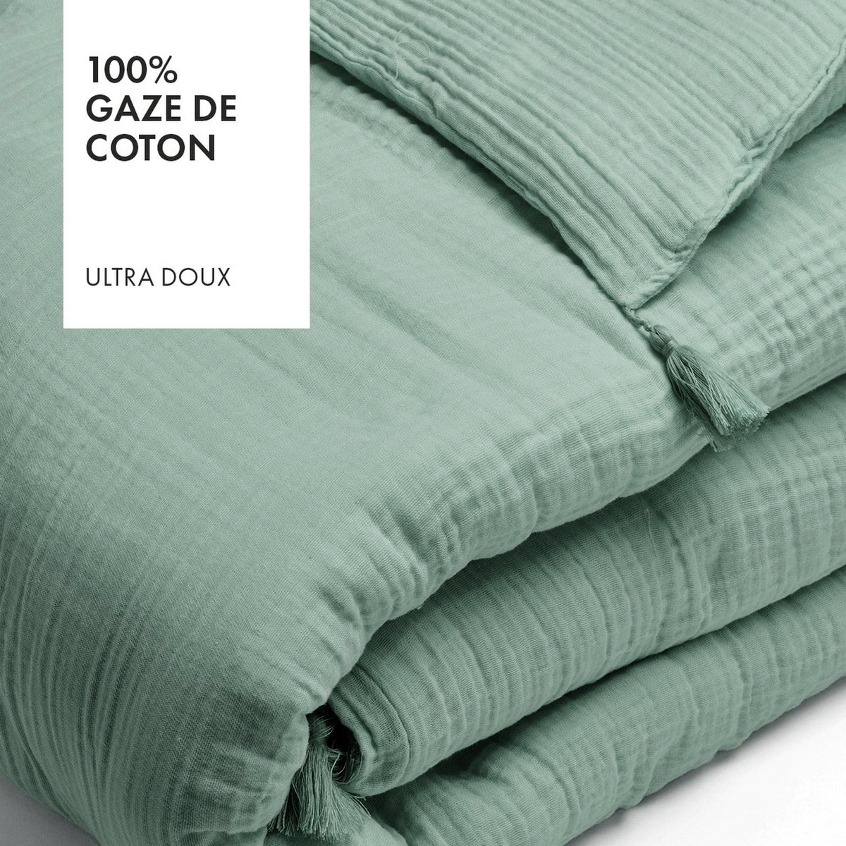 Édredon Avec Glands Gaze De Coton - Uni Vert 12