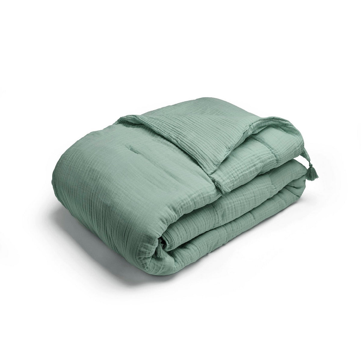 Édredon Avec Glands Gaze De Coton - Uni Vert 12