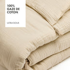 Édredon Avec Glands Gaze De Coton - Uni Taupe 07