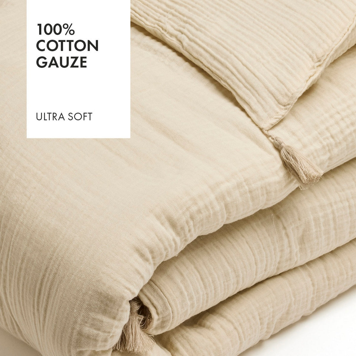 Édredon Avec Glands Gaze De Coton - Uni Taupe 07