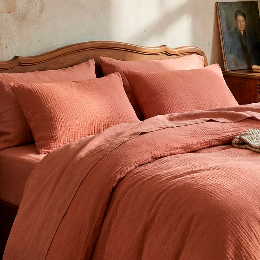 Taie D'Oreiller Gaze De Coton - Uni Terracotta 02