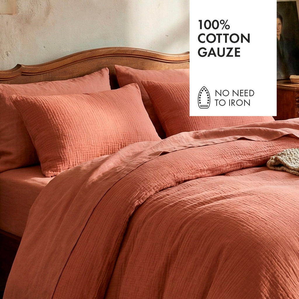 Taie De Traversin Gaze De Coton - Uni Terracotta 02