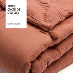 Édredon Avec Glands Gaze De Coton - Uni Terracotta 02