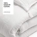 Édredon Avec Glands Gaze De Coton - Uni Blanc 02