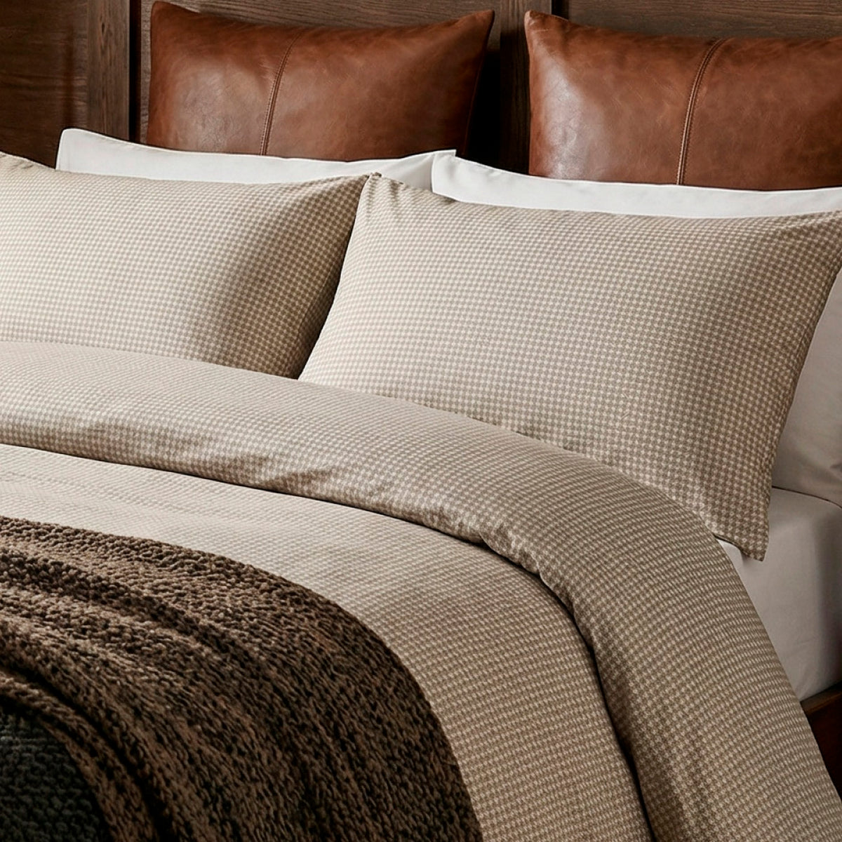 Copripiumino + Federa in Raso di Cotone - Élégance Brisée Taupe