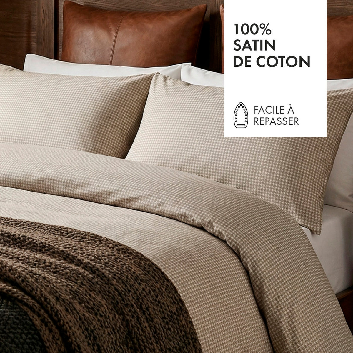Taie D'Oreiller Satin De Coton - Élégance Brisée Taupe
