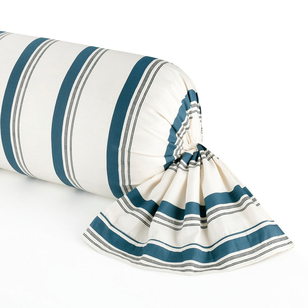 Funda De Almohada Cilíndrica Satén De Algodón - Sira Blanco / Azul