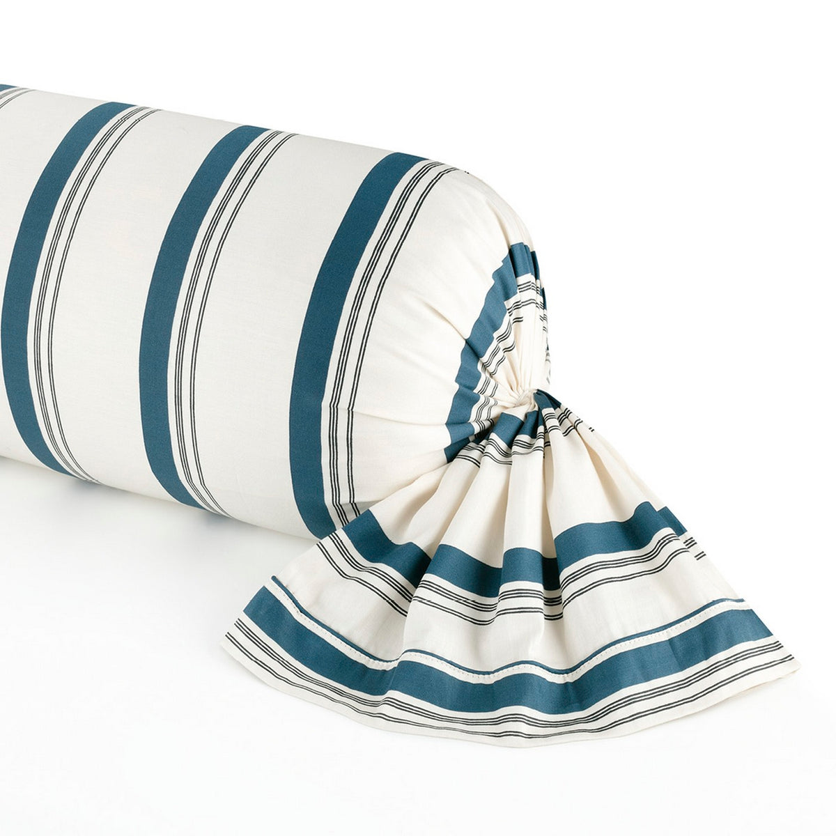 Funda De Almohada Cilíndrica Satén De Algodón - Sira Blanco / Azul