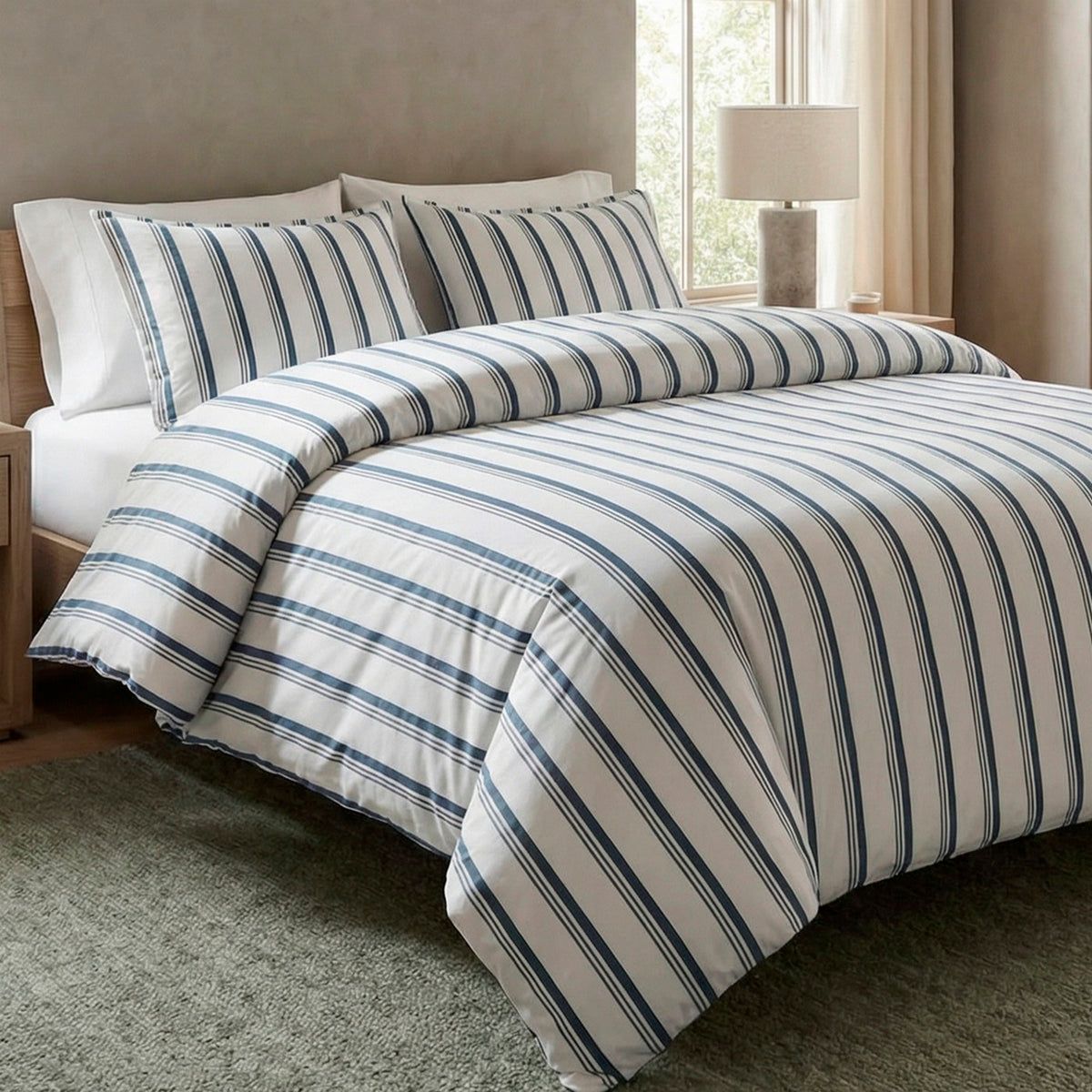 Funda De Almohada Cilíndrica Satén De Algodón - Sira Blanco / Azul