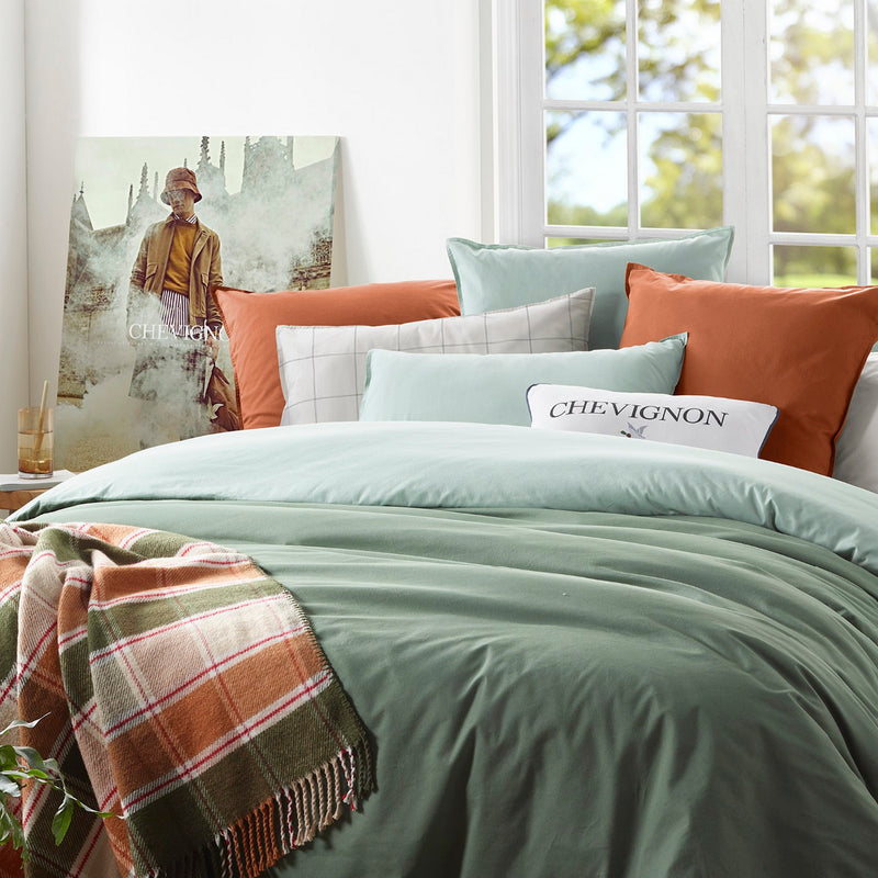 Funda de almohada lisa de algodón lavado Verde Claro