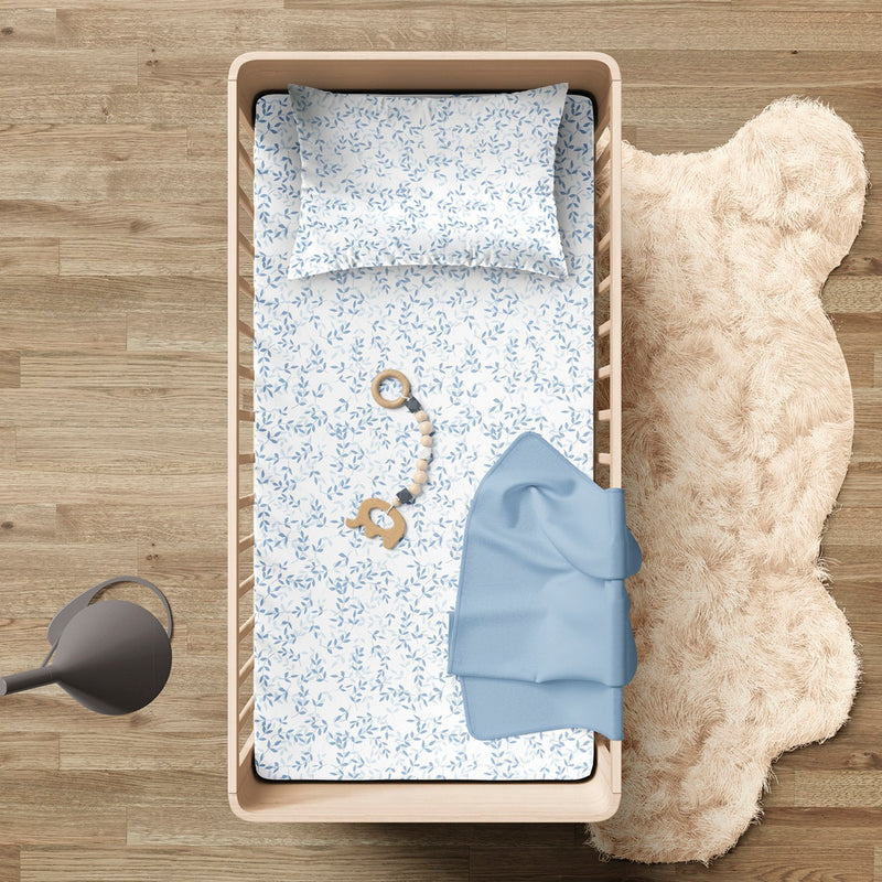 Baby Duvet Cover + Pillowcase Cotton Satin Ash Blue White