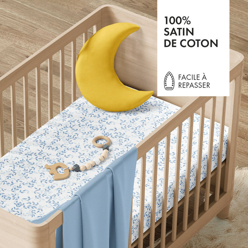 Baby Duvet Cover + Pillowcase Cotton Satin Ash Blue White