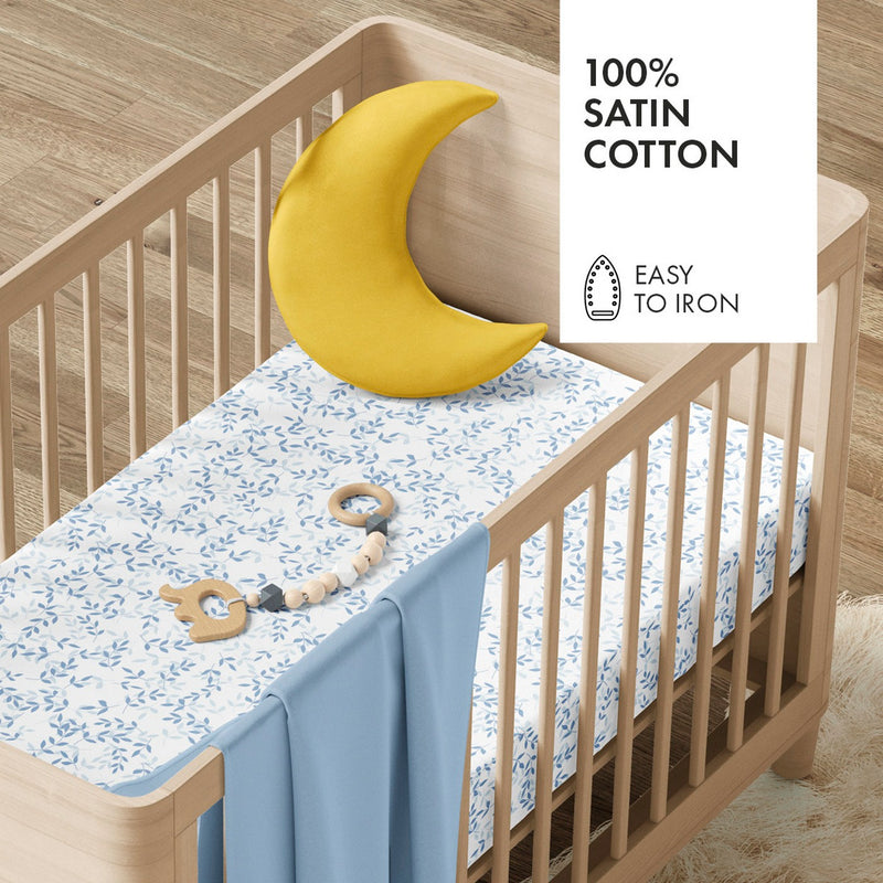 Baby Duvet Cover + Pillowcase Cotton Satin Ash Blue White