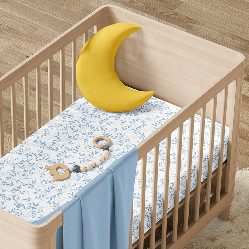 Baby Duvet Cover + Pillowcase Cotton Satin Ash Blue White