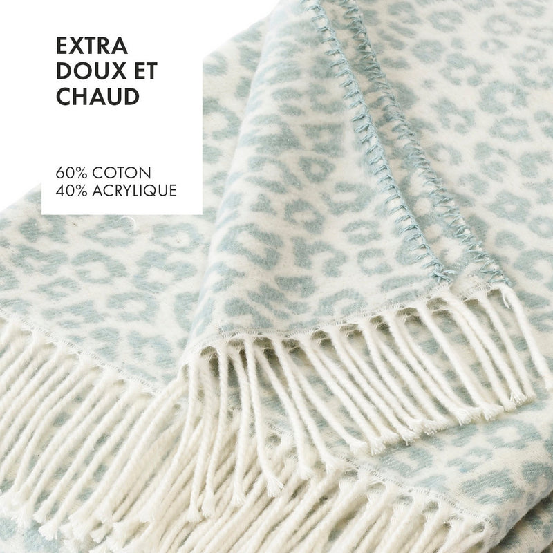 Plaid Tissé Léopard En Coton - Menthe