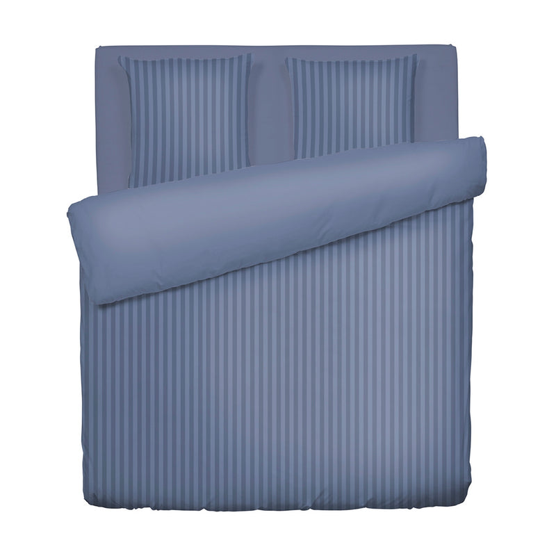 Housse De Couette + 2 Taies D'Oreiller Satin De Coton Rayure Tissé Jacquard Bleu