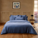 Housse De Couette + 2 Taies D'Oreiller Satin De Coton Rayure Tissé Jacquard Bleu
