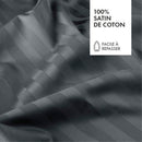 Juego de 2 fundas de almohada de satén de algodón a rayas tejidas en jacquard gris oscuro