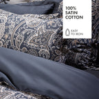 Cotton Sateen Duvet Cover + Pillowcase - Paisley Grey / Taupe